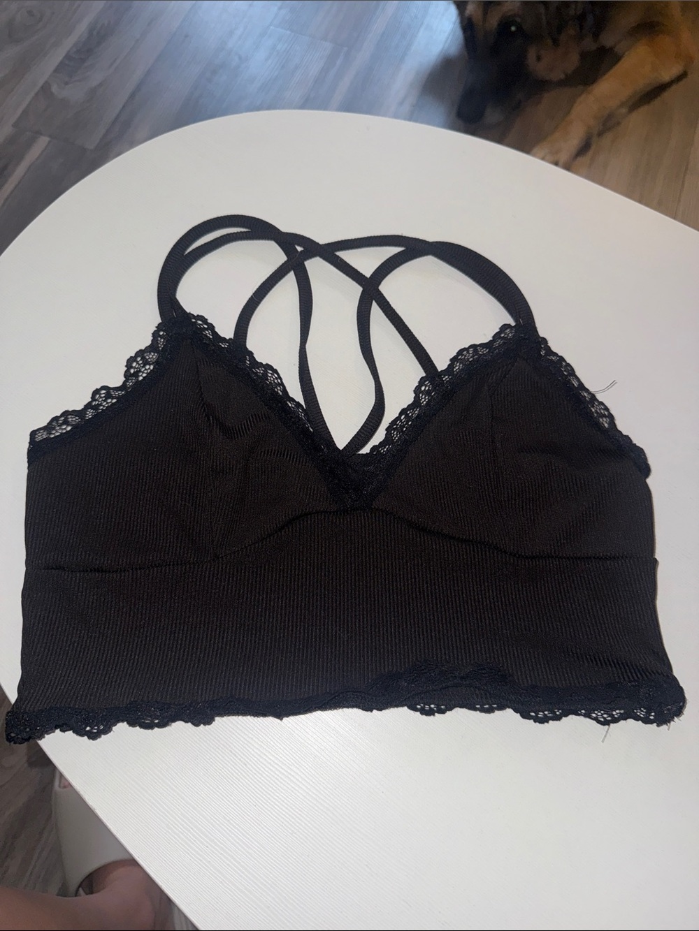 Black Lace-Trim Bralette with Crisscross Straps